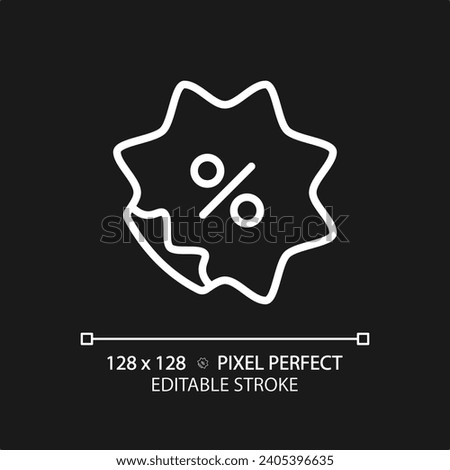 2D pixel perfect editable white discount percentage icon, isolated vector, simple thin line illustration representing discounts.