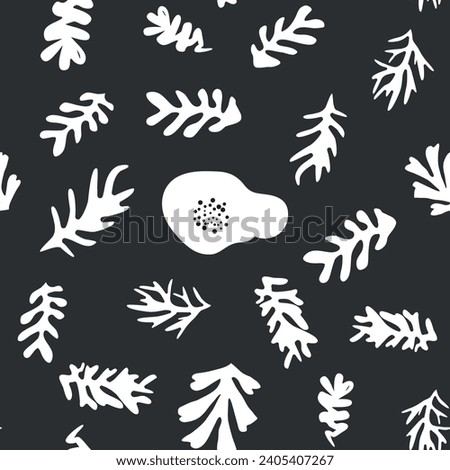 Trendy floral seamless pattern inspired by Matisse, black and white floral pattern.