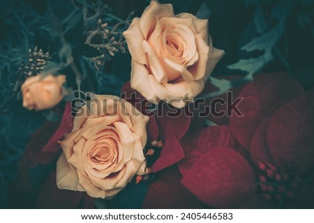 Beautiful Artificial Rose Flowers Background, Vintage style;