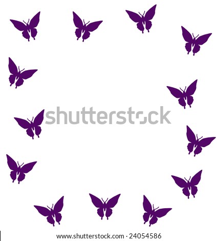 Abstract Purple Silhouette Butterfly Clip Art Stencil Design as a Frame Border Isolated on a White Background