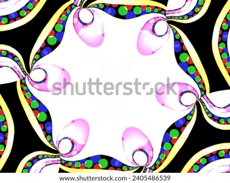 A hand drawing pattern made of yellow pink green blue and white with black 