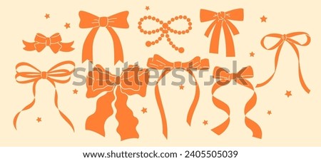 Set of various cartoon bow knots, gift ribbons. Trendy hair braiding accessory. Hand drawn vector illustration. Royalty-Free Stock Photo #2405505039