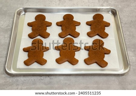 Homemade gingerbread man cookies on a cookie sheet.