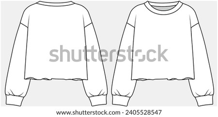 CROP SWEATSHIRT WITH UNFINISH HEMLINE DETAIL DESIGNED FOR TEEN GIRLS AND KID GIRLS IN VECTOR ILLUSTRATION FILE Royalty-Free Stock Photo #2405528547