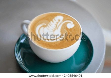coffee or hot coffee, hot latte coffee with swan latte art or cappuccino coffee
