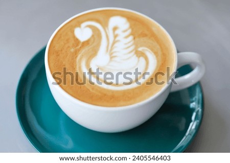 coffee or hot coffee, hot latte coffee with swan latte art or cappuccino coffee