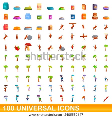 100 universal icons set. Cartoon illustration of 100 universal icons set isolated on white background