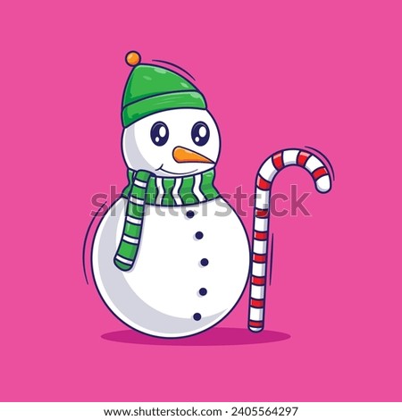 Cute design vector of snowman cartoon illustrations template with pink background. flat design vector for winter celebrate