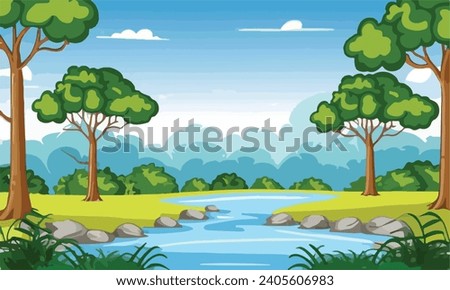 Nature forest landscape at daytime scene with long river