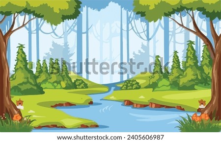 Nature forest landscape at daytime scene with long river