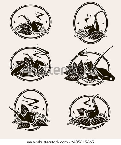 Tobacco pipes label and icons set. Collection icon tobacco pipes. Vector