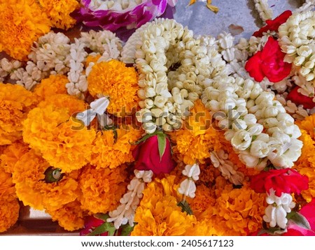 colorful fresh flower garlands for religious ceremony worshiping 