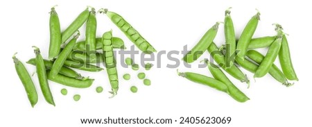 Fresh green pea pod isolated on white background. Top view. Flat lay Royalty-Free Stock Photo #2405623069