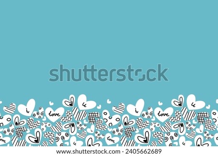 Valentine background frame border. Heart doodle hand draw doodle on blue background cute vector illustration . I love you