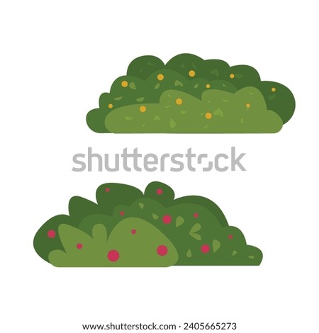 vector isolated bushes in flat style with berries
