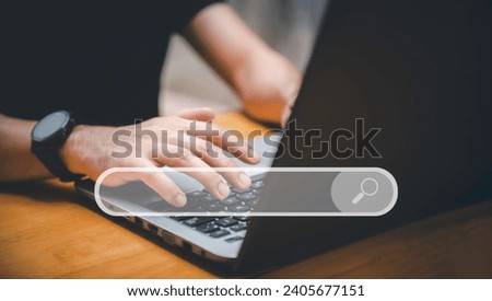 Using Search Console with your website.Data Search Technology Search Engine Optimization. man's hands are using a computer notebook to Searching for information. 