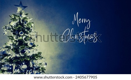 Christmas card with Christmas tree and Merry Christmas inscription