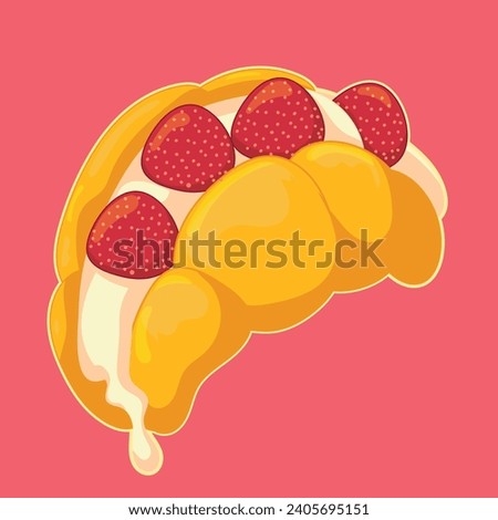Croissants hand drawn Vector cute illustration with strawberry.