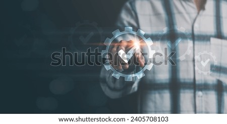 operator makes mark on survey topic ,checkbox to conduct opinion and quality surveys or satisfaction ,Auditing and evaluating quality and efficiency of personnel ,Checklist with checkmarks Royalty-Free Stock Photo #2405708103