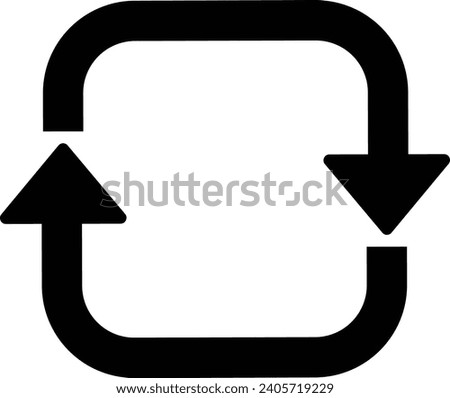 Black Fill Recycle vector icon. Rounded angles. Ecology, Bio rotation arrow icon symbol. An arrow that revolve endlessly Reuse concept Recycled. Sign illustration isolated on transparent background.