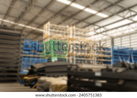 Abstract blurred Warehouse background storage inventory shelf with freight container aisle space.