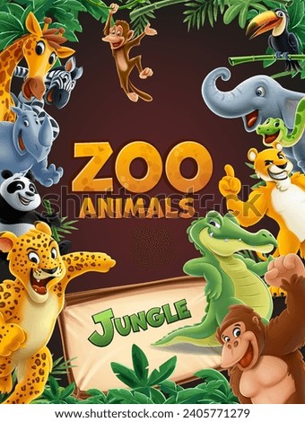 advertising graphics illustration of jungle cartoon zoo animals Royalty-Free Stock Photo #2405771279