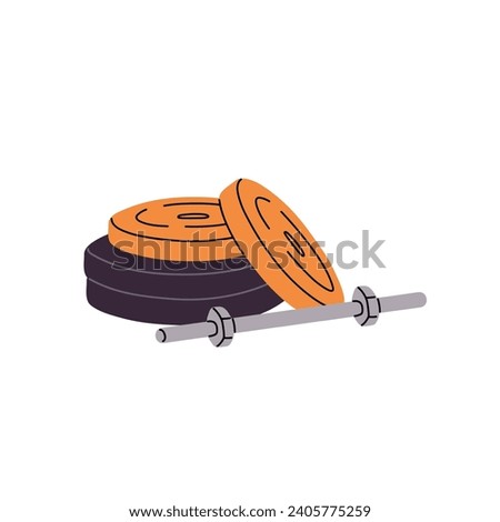 Barbell for weightlifting. Stack of weight plates with iron stick for strength training. Heavy discs for powerlifting exercise. Sport equipment. Flat isolated vector illustration on white background Royalty-Free Stock Photo #2405775259