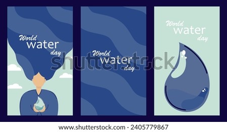 Set of banners for World Water Day on March 22. Save water - ecology, caring for the planet, saving water resources