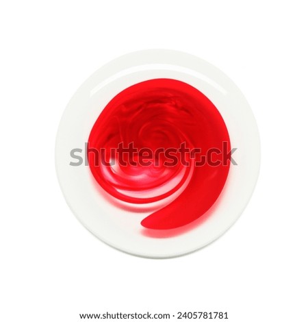 Serum oil sample swatch round shape texture with red ingredient isolated on white background. cosmetic Hyaluronic acid retinol collagen science lab product 