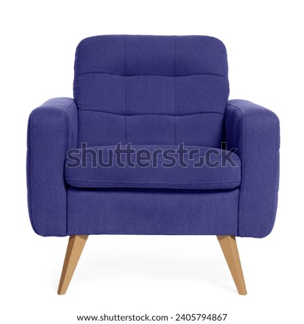 One comfortable indigo color armchair isolated on white Royalty-Free Stock Photo #2405794867