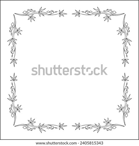 Vegetal floral frame with tropical leaves and flowers, decorative corners for greeting cards, banners, business cards, invitations, menus. Isolated vector illustration.