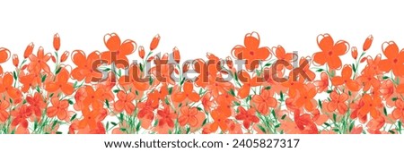 Hand drawn watercolor abstract orange daisy flowers seamless frame border isolated on white background. Can be used for cards, tape, textile and other printed products