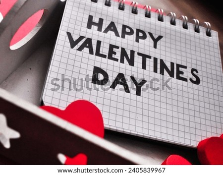 Happy valentines day card next to letter and hearts  Happy valentines day background. Happy valentines day.