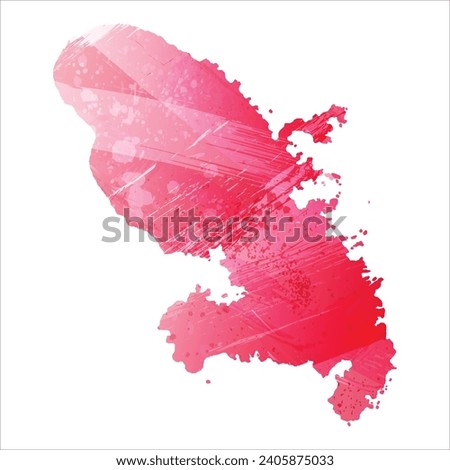 High detailed vector map. Martinique. Watercolor style. Amaranth red color.
