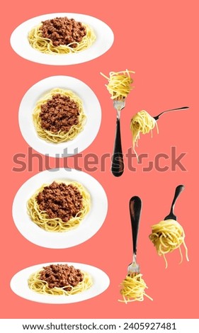 Spaghetti pasta isolated with clipping path, no shadow in pink background, cooking ingredient
