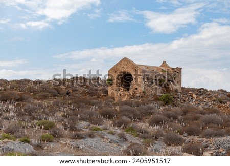 A picture of the Church of the Annunciation of Theotokos atop the Gramvousa Island.