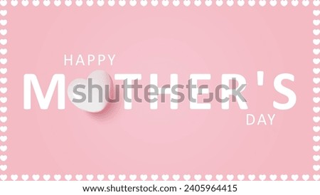 Minimalistic vector pink Happy Mother's Day card with white realistic glossy heart. Women's card, poster, banner.