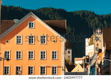 Alpine summer view with a castle at Fuessen, Ostallgaeu, Bavaria, Germany Royalty-Free Stock Photo #2405997777