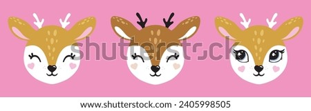 Cute deers fawn cutie smile. Perfect for greeting card, poster, invitation, print design, baby shower, t-shirt logo. Children’s illustrations are perfect to create wall art, kids room design, clothing Royalty-Free Stock Photo #2405998505