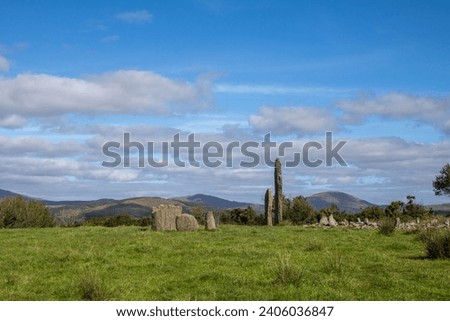 Kealkill stone circle is a Bronze Age five-stone circle located just outside the village of Kealkill, County Cork in southwest Ireland. Royalty-Free Stock Photo #2406036847