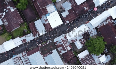 Aerial view of the market which many people visit to buy groceries.
