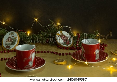 hristmas still life with cup of coffee