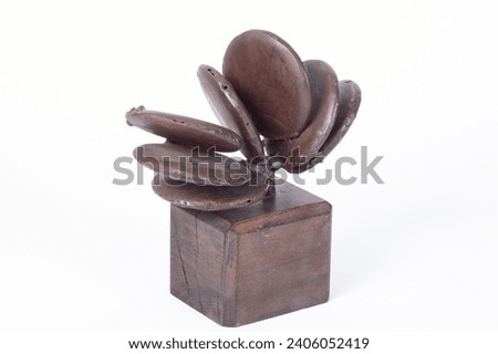 Bronze Metal Home Decorative Objects Tiny Sculpture Composition on White Background Made of Different Perspective Angles Abstract Pastel Background Im
