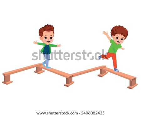 boy walking on balance board Royalty-Free Stock Photo #2406082425