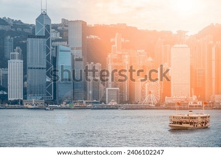 Cityscape and skyline at Victoria Harbour in Hong Kong city 