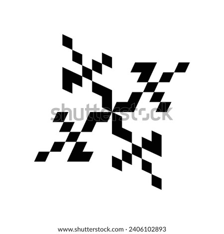 CERAMIC DESIGN LOGO MONOGRAM THAT SHAPES THE LETTER "X" AND IS ROTATED. WHITE BACKGROUND.