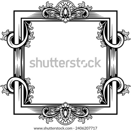 Vector square frame with black and white engraving