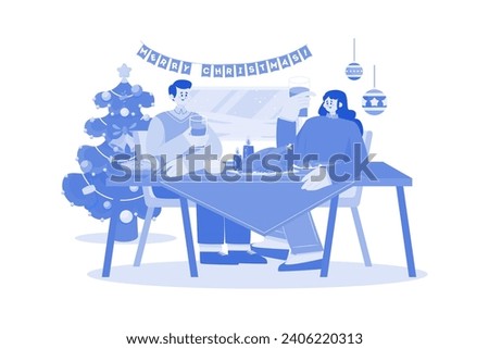 Christmas dinner party Illustration concept on white background