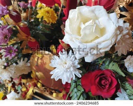 Rogojampi, Indonesia - December, 24th 2023 - Photo of the flowers bouquet in god's palanquin