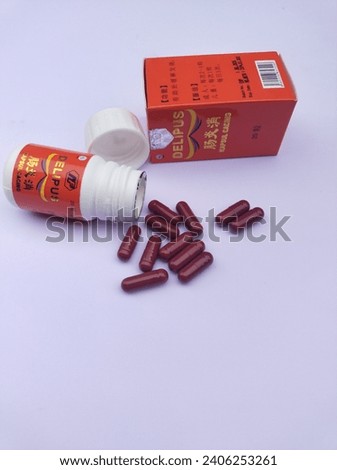 Southeast Aceh, 29 December 2023 : Delipus (Worm Capsules) medicine for fever and typhoid.